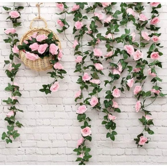4 count | Pink Rose Floral Vines Green Leaves Garland Wedding Dining Table Decor - Picture 1 of 4